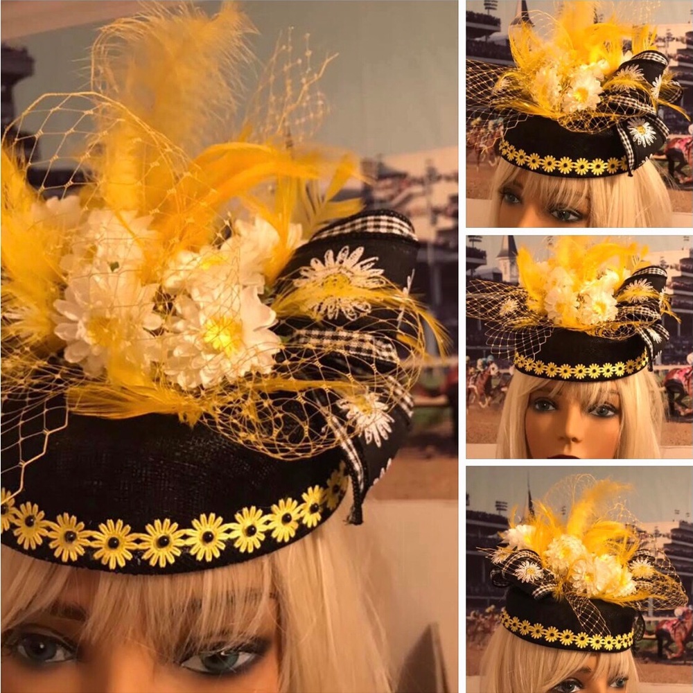 Black and Yellow Floral Feather Fascinator Hat for Women
